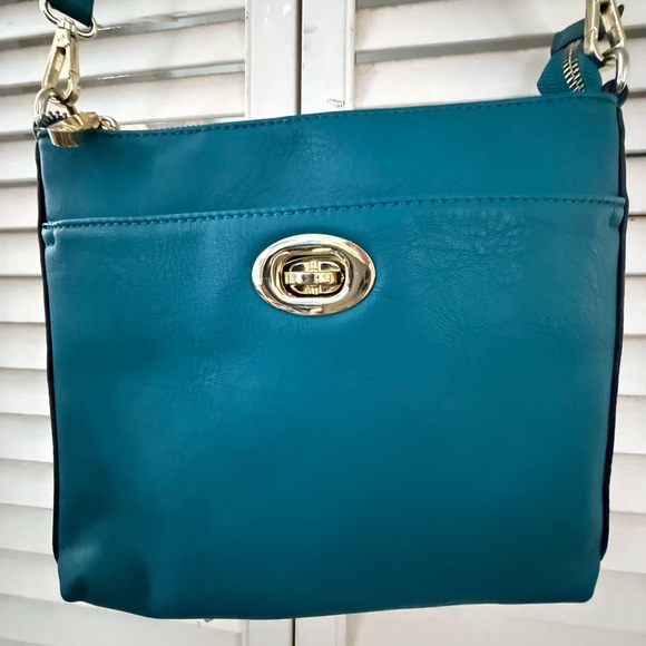 Charming Charlie Teal Crossbody Bag with Gold Accents - Picture 2 of 7